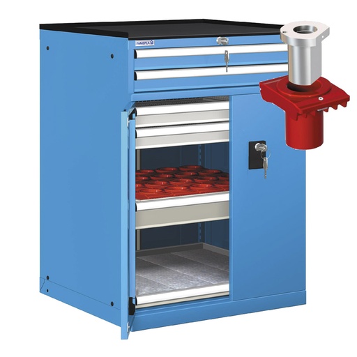 [022918] Cajonera de puertas batientes y cajones con 24 portaherramientas VDI 40 - Dim.: 717x748x1020h mm - Azul ral 5012