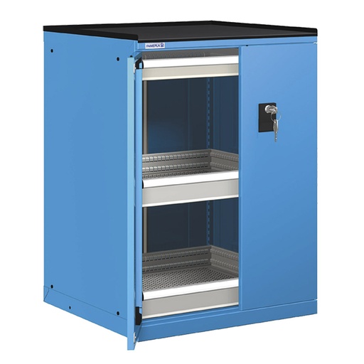 [022928] Cajonera de puertas batientes con 3 cajones de extracción simple - Dim.: 717x748x1020h mm - Azul ral 5012