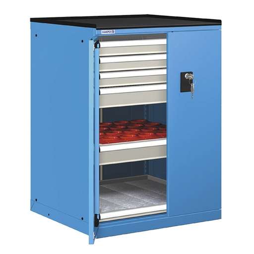 [022949] Cajonera de puertas batientes con 32 portaherramientas ISO-SK 30 - Dim.: 717x748x1020h mm - Azul ral 5012