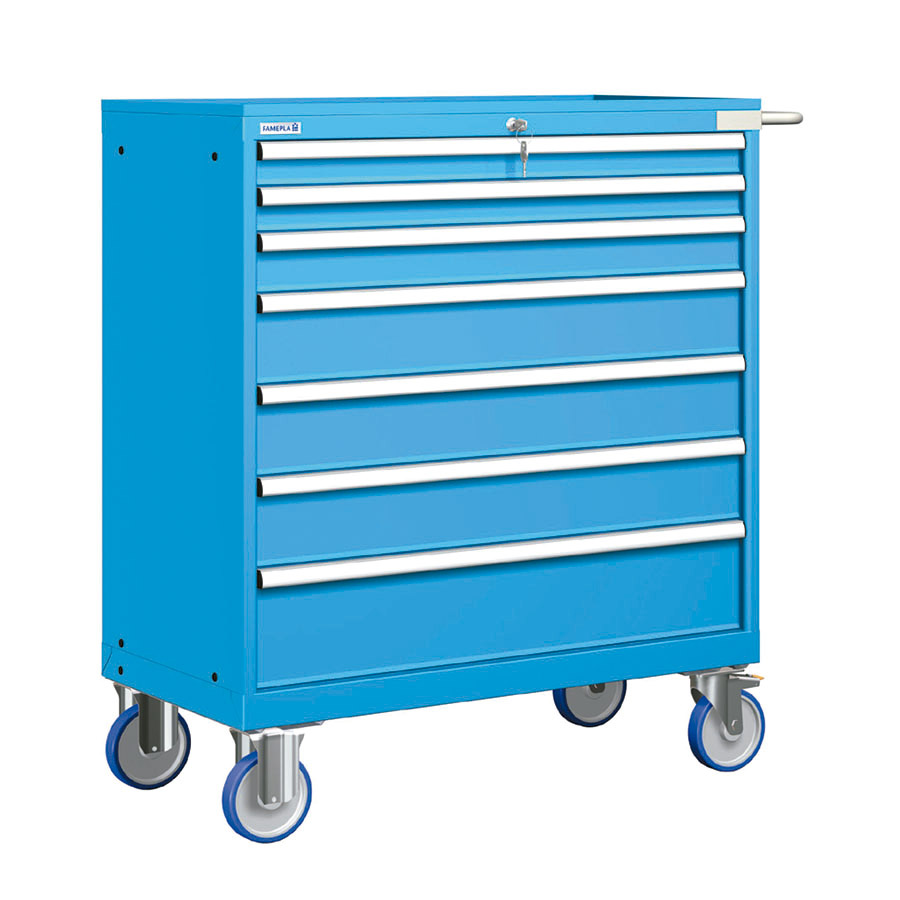 [023310] Cajonera móvil con 7 cajones - Dim.: 1108x580x1214h mm - Ruedas Ø150 mm goma - Azul ral 5012