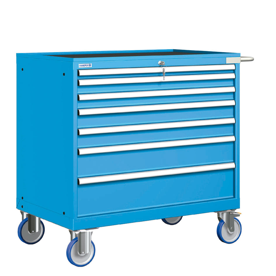 [023338] Cajonera móvil con 7 cajones - Dim.: 1108x733x1064h mm - Ruedas Ø150 mm goma - Azul ral 5012