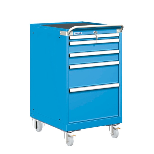 [023432] Carro cajonera móvil porta herramientas con 5 cajones - Dim.: 572x780x1022h mm - Ruedas Ø100 mm nylon - Azul ral 5012