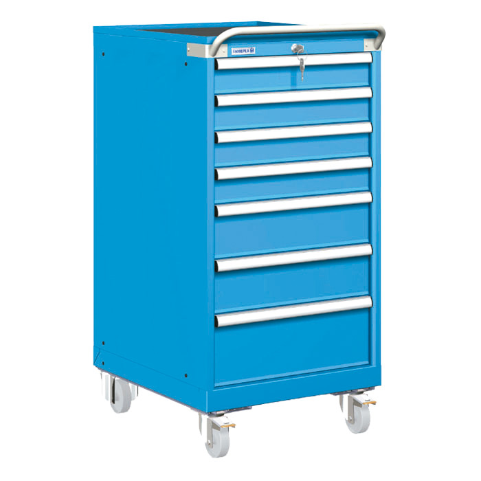 [023450] Carro cajonera móvil porta herramientas con 7 cajones - Dim.: 572x780x1172h mm - Ruedas Ø100 mm nylon - Azul ral 5012