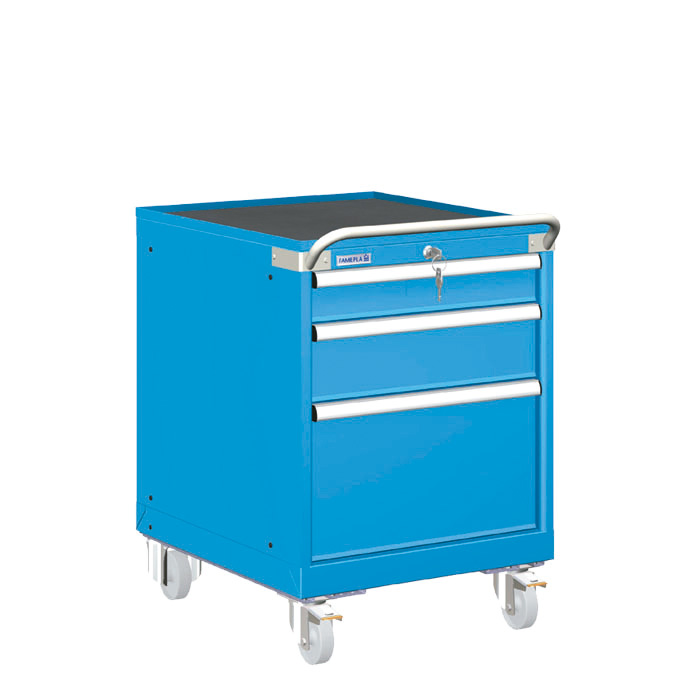 [023468] Carro cajonera móvil porta herramientas con 3 cajones - Dim.: 572x780x822h mm - Ruedas Ø100 mm nylon - Azul ral 5012