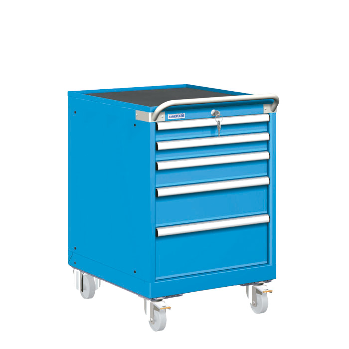 [023480] Carro cajonera móvil porta herramientas con 5 cajones - Dim.: 572x780x872h mm - Ruedas Ø100 mm nylon - Azul ral 5012
