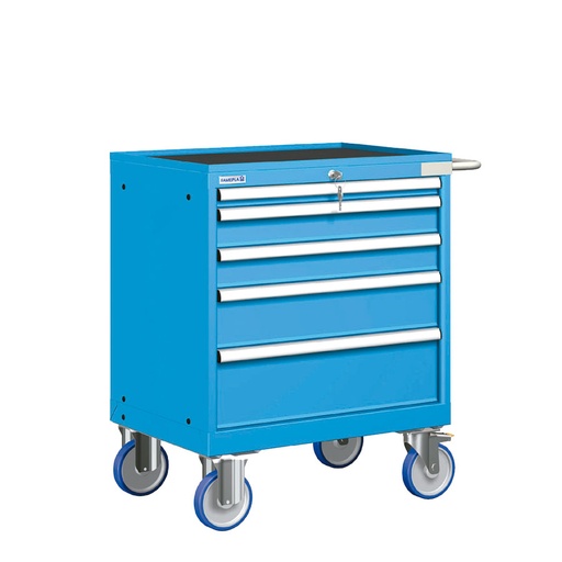[023526] Cajonera móvil con 5 cajones - Dim.: 802x580x914h mm - Ruedas Ø150 mm goma - Azul ral 5012