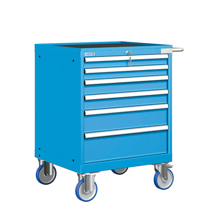 [023542] Cajonera móvil con 6 cajones - Dim.: 802x733x1014h mm - Ruedas Ø150 mm goma - Azul ral 5012