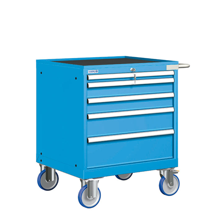 [023574] Cajonera móvil con 5 cajones - Dim.: 802x733x914h mm - Ruedas Ø150 mm goma - Azul ral 5012