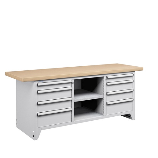 [023691] Banco compacto con encimera de haya, 8 cajones y 1 estante - Dim.: 2000x750x840h mm - Gris ral 7035