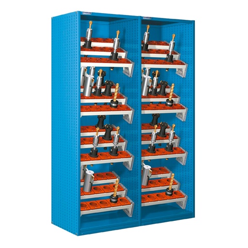 [023723] Armario metálico para CNC sin puertas, con 24 bandejas extraíbles - Dim.: 1290x610x2000h mm - Azul ral 5012