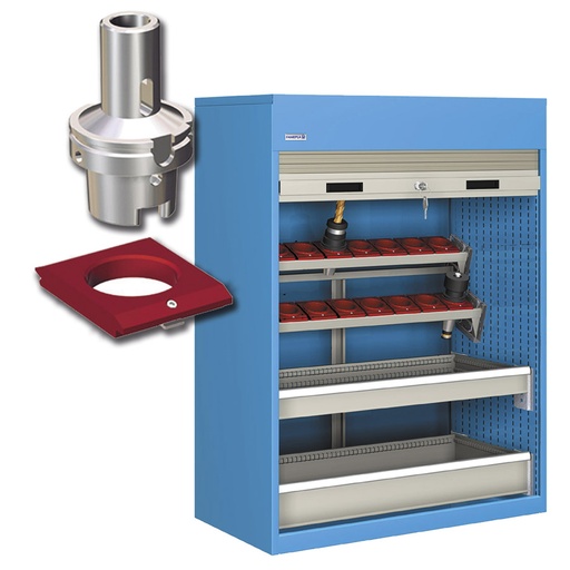 [023763] Armario de persiana, para herramientas de CNC, 2 bandejas inclinadas y 2 cajones - Dim.: 1040x635x1450h mm - Azul ral 5012