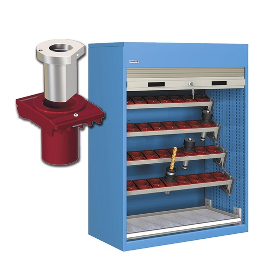 [023781] Armario de persiana, para herramientas de CNC, 4 bandejas inclinadas y 1 estante - Dim.: 1040x635x1450h mm - Azul ral 5012