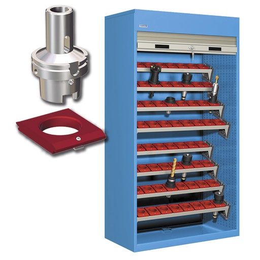 [023835] Armario de persiana, para herramientas de CNC, 8 bandejas extraíbles en ángulo - Dim.: 1040x635x2000h mm - Azul ral 5012