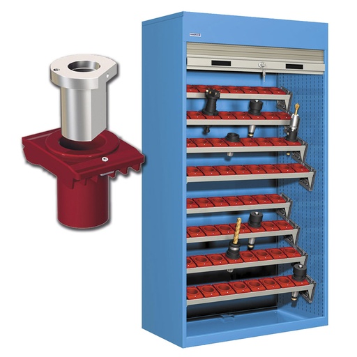 [023839] Armario de persiana, para herramientas de CNC, 8 bandejas extraíbles en ángulo - Dim.: 1040x635x2000h mm - Azul ral 5012