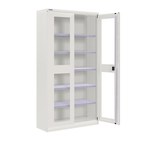 [024289] Armario metálico de puertas batientes con ventana y 5 estantes regulables - Dim.: 1026x400x2000h mm - Gris ral 7035