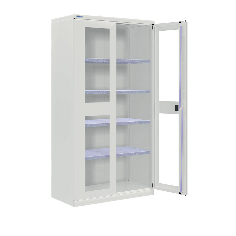 [024325] Armario metálico industrial con puertas, ventana y 4 estantes - Dim.: 1026x555x2000h mm - Gris ral 7035