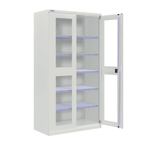 [024333] Armario metálico industrial con puertas, ventana y 5 estantes - Dim.: 1026x555x2000h mm - Gris ral 7035