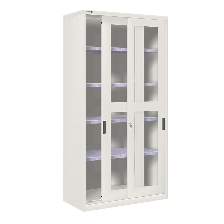 [024345] Armario de puertas correderas con ventana y 4 estantes ajustables - Dim.: 1026x450x2000h mm - gris ral 7035