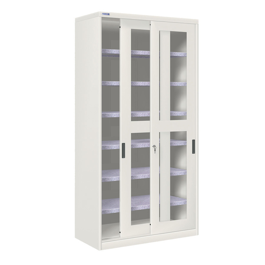 [024349] Armario de puertas correderas con ventana y 6 estantes ajustables - Dim.: 1026x450x2000h mm - gris ral 7035