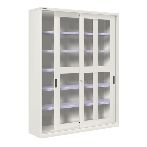 [024365] Armario de puertas correderas con ventana y 5 estantes ajustables - Dim.: 1420x450x2000h mm - gris ral 7035