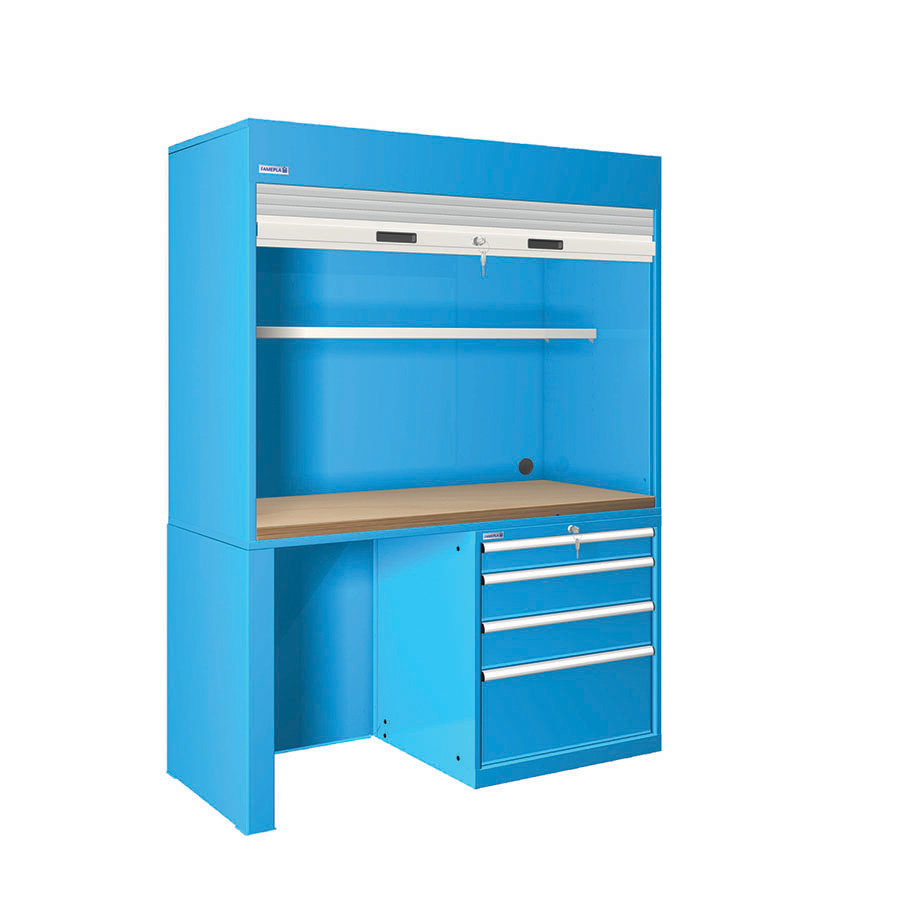 [024404] Estación de calidad con encimera de haya multiplex - Dim.: 1434x725x2000h mm - Azul ral 5012