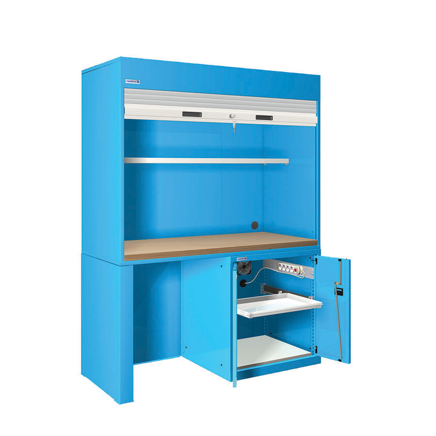 [024408] Estación de calidad con encimera de haya multiplex - Dim.: 1434x725x2000h mm - Azul ral 5012