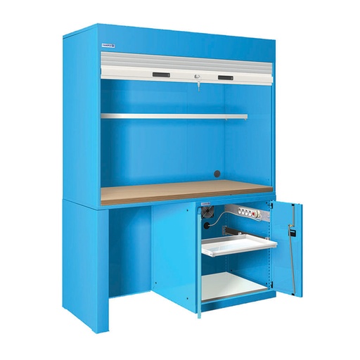 [024408] Estación de calidad con encimera de haya multiplex - Dim.: 1434x725x2000h mm - Azul ral 5012