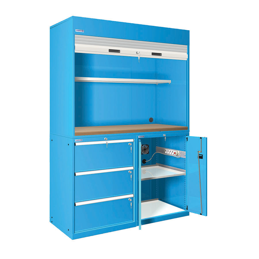 [024420] Estación de calidad con encimera de haya multiplex - Dim.: 1434x725x2200h mm - Azul ral 5012