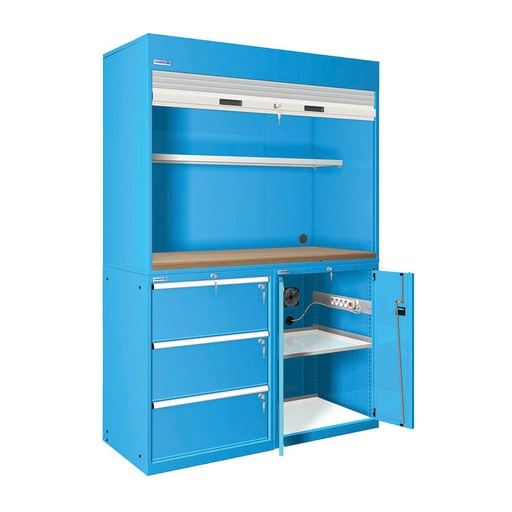 [024420] Estación de calidad con encimera de haya multiplex - Dim.: 1434x725x2200h mm - Azul ral 5012