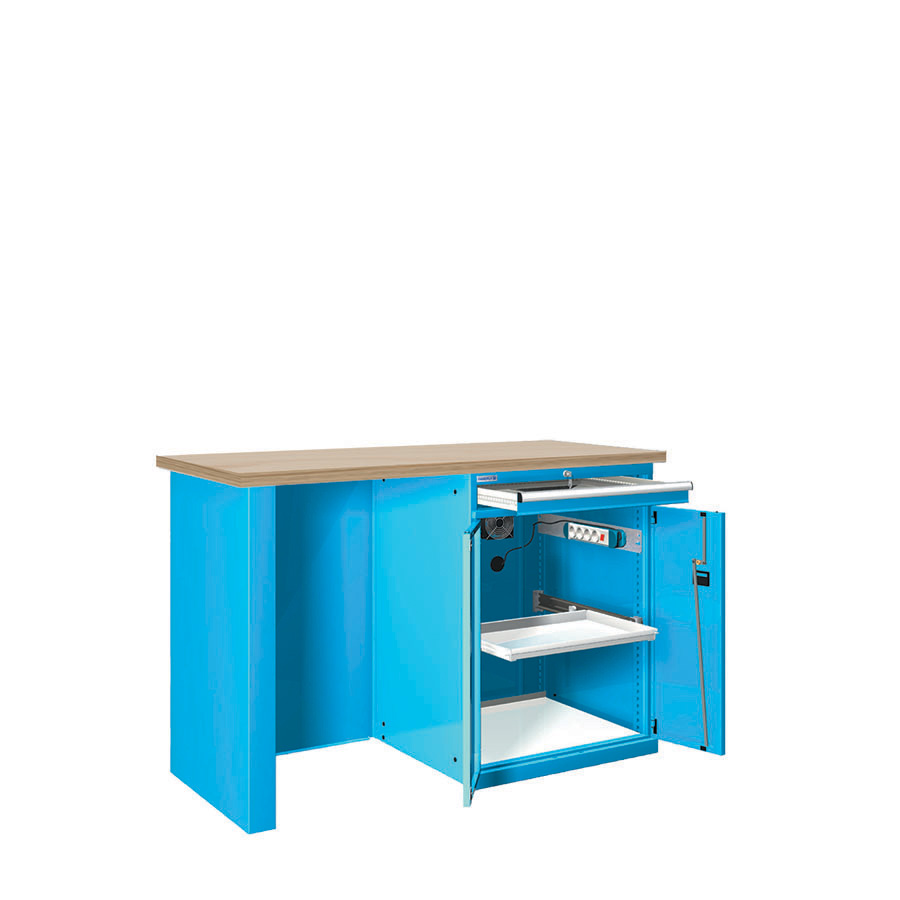 [024450] Estación de calidad con encimera de haya multiplex - Dim.: 1500x750x1040h mm - Azul ral 5012