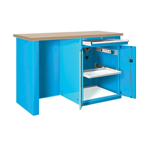 [024450] Estación de calidad con encimera de haya multiplex - Dim.: 1500x750x1040h mm - Azul ral 5012