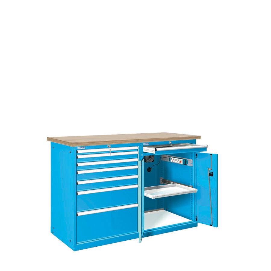 [024456] Estación de calidad con encimera de haya multiplex - Dim.: 1500x750x1040h mm - Azul ral 5012