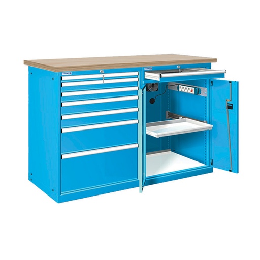 [024456] Estación de calidad con encimera de haya multiplex - Dim.: 1500x750x1040h mm - Azul ral 5012