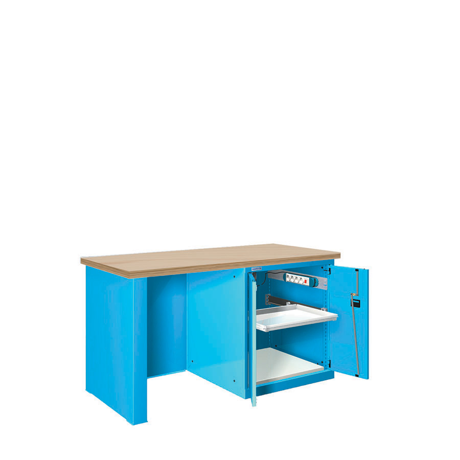 [024474] Estación de calidad con encimera de haya multiplex - Dim.: 1500x750x840h mm - Azul ral 5012