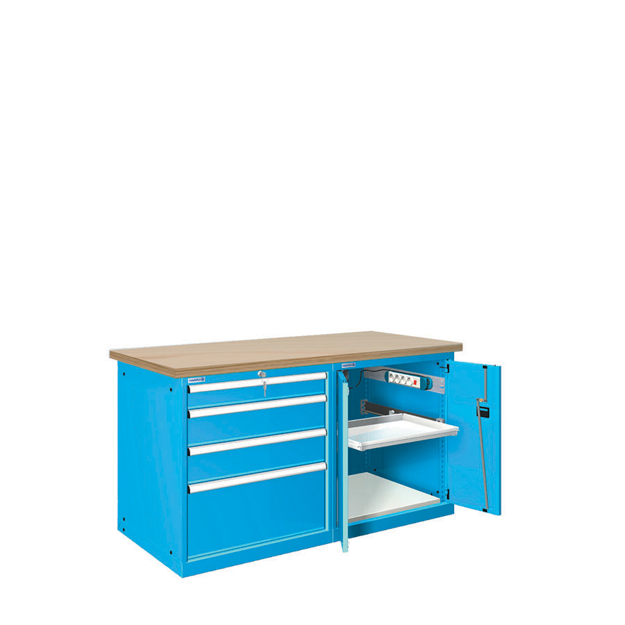 [024480] Estación de calidad con encimera de haya multiplex - Dim.: 1500x750x840h mm - Azul ral 5012