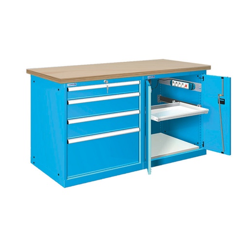 [024480] Estación de calidad con encimera de haya multiplex - Dim.: 1500x750x840h mm - Azul ral 5012