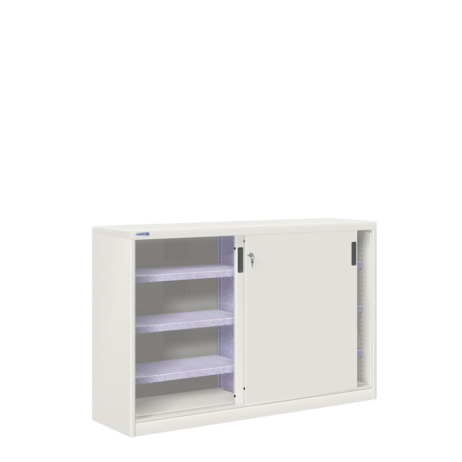 [024806] Armario de puertas correderas con divisor central y 6 estantes ajustables - Dim.: 1420x450x1200h mm - gris ral 7035