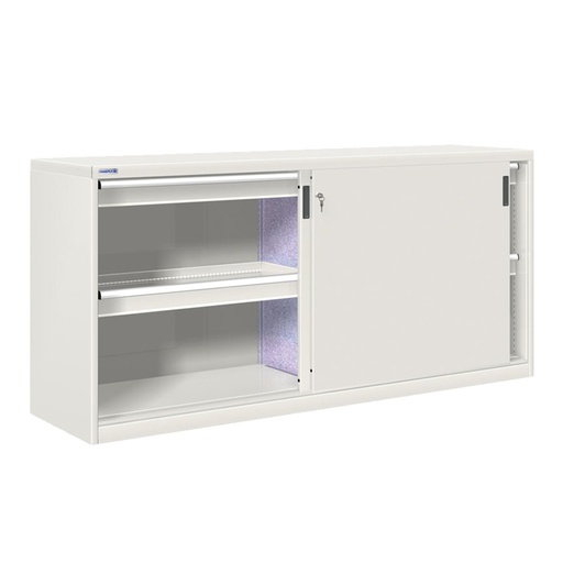 [024880] Armario de puertas correderas con divisor y 4 cajones extracción total - Dim.: 2052x600x1000h mm - gris ral 7035