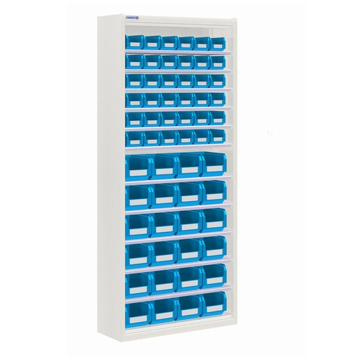 [025148] Armario metálico porta cajas sin puertas con 11 estantes regulables y 60 cajas - dim.: 700x270x1650h mm - Gris ral 7035