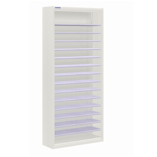 [025151] Armario metálico porta cajas sin puertas con 14 estantes regulables (sin cajas) - dim.: 700x270x1650h mm - Gris ral 7035