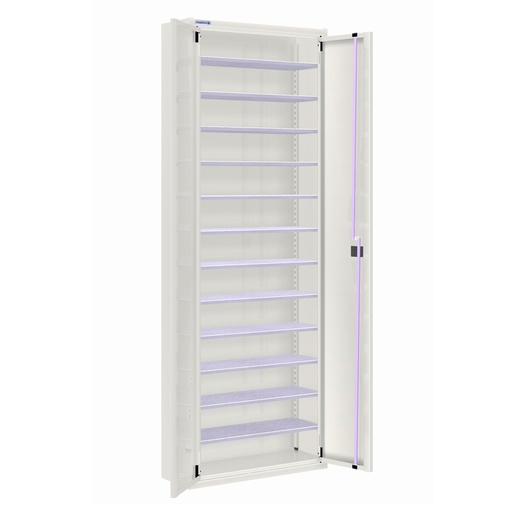 [025155] Armario metálico de puertas batientes con 12 estantes regulables (sin cajas) - dim.: 700x270x2000h mm - Gris ral 7035