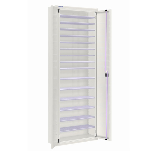 [025157] Armario metálico de puertas batientes con 15 estantes regulables (sin cajas) - dim.: 700x270x2000h mm - Gris ral 7035