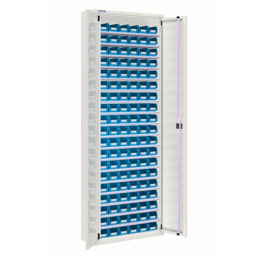 [025158] Armario metálico de puertas batientes con 18 estantes regulables y 114 cajas - dim.: 700x270x2000h mm - Gris ral 7035