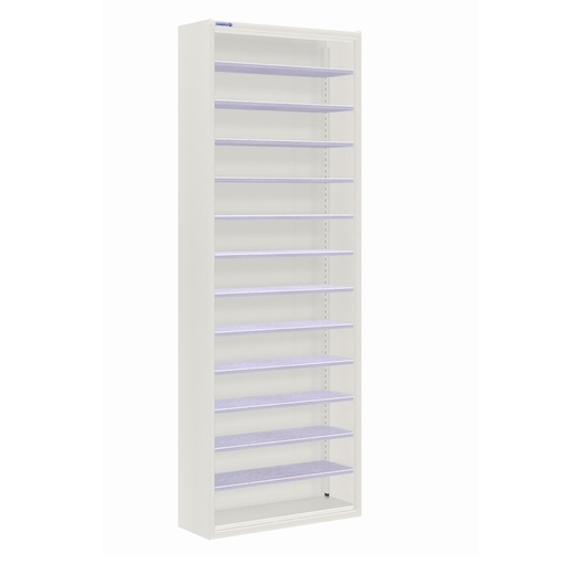 [025163] Armario metálico porta cajas sin puertas con 12 estantes regulables (sin cajas) - dim.: 700x270x2000h mm - Gris ral 7035