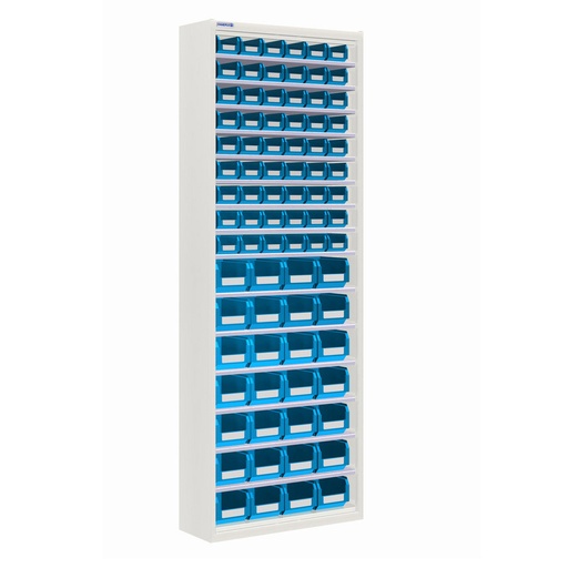 [025164] Armario metálico porta cajas sin puertas con 15 estantes regulables y 82 cajas - dim.: 700x270x2000h mm - Gris ral 7035