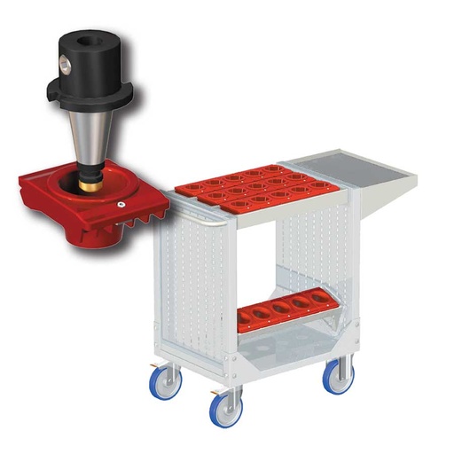 [025282] Carro porta herramientas CNC con 1 estante, 1 bandeja extraíble y 1 cuadro de inserción - Dim.: 1077x508x880h mm - Gris ral 7035