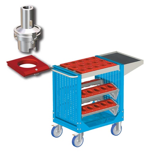 [025311] Carro porta herramientas CNC con 1 estante, 4 bandejas extraíbles y 1 cuadro de inserción - Dim.: 1077x508x880h mm - Azul ral 5012