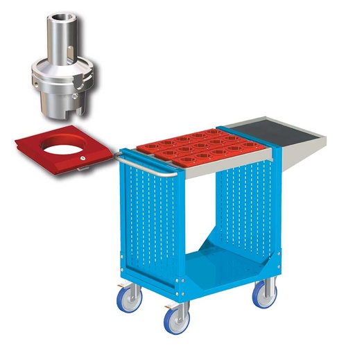 [025325] Carro porta herramientas CNC con 1 estante y 1 cuadro de inserción - Dim.: 1077x508x880h mm - Azul ral 5012