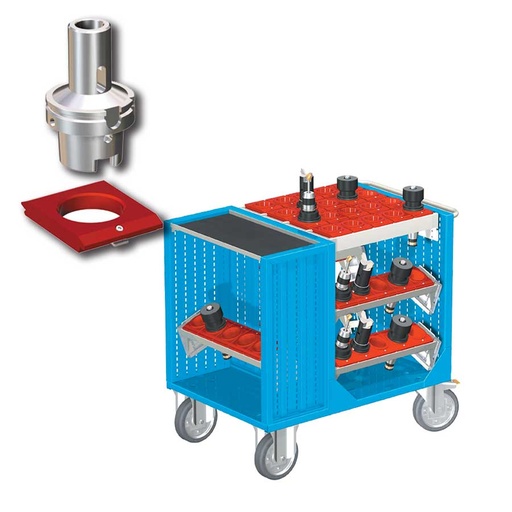 [025369] Carro porta herramientas CNC con 1 estante, 5 bandejas extraíbles y 1 cuadro de inserción - Dim.: 1080x692x970h mm - Azul ral 5012