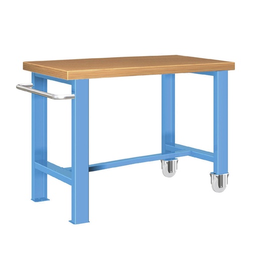 [025703] Banco de trabajo estándar móvil - Dim.: 1250x750x840h mm - Multiplex, tirador y 2 ruedas - Azul ral 5012